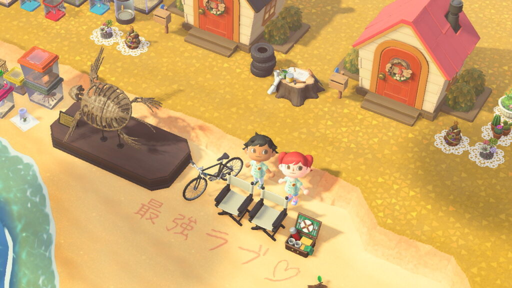 あつまれ どうぶつの森でゆうじパパのキャラクターとほむらママのキャラクターが夫婦でツーショットの画像です。